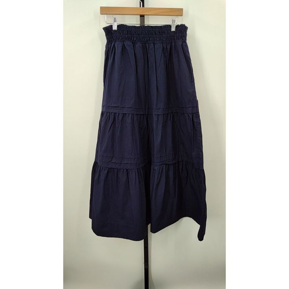 Quince Women 100% Organic Cotton Poplin Tiered Maxi Skirt Blue M - Picture 2 of 2